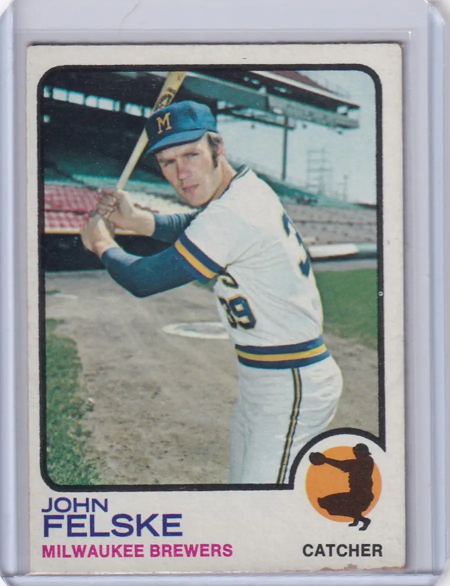 Vintage 1973 Topps Baseball John Felske Milwaukee Brewers rookie card
