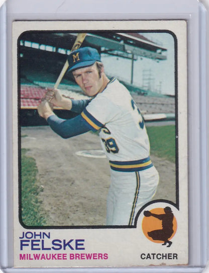 Vintage 1973 Topps Baseball John Felske Milwaukee Brewers rookie card