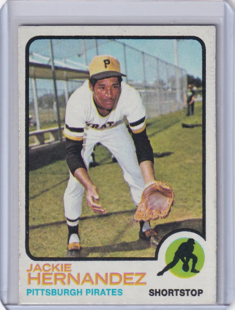 1973 Topps Baseball Jackie Hernandez Pittsburgh Pirates card showcasing Jackie’s baseball career
