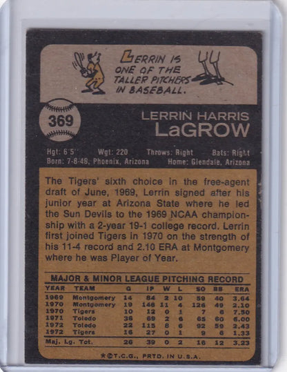 Vintage 1973 Topps Baseball card of Lerrin LaGrow from Detroit Tigers team