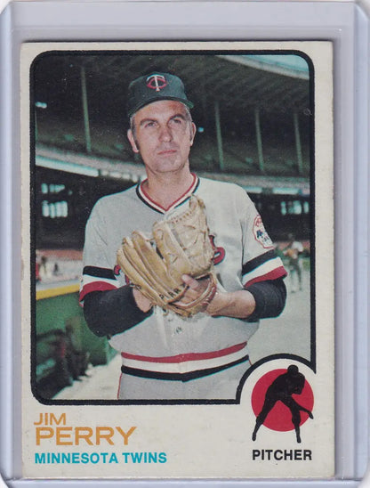 Jim Perry Topps Baseball card from 1973 Minnesota Twins collection