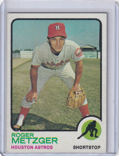 1973 Topps Baseball Roger Metzger Houston Astros card featuring Roger Metzger player