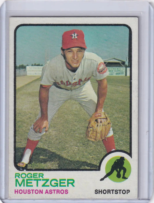 1973 Topps Baseball Roger Metzger Houston Astros card featuring Roger Metzger player