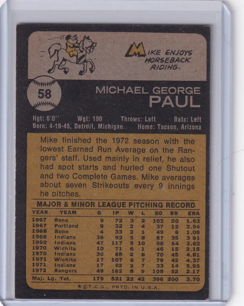 1973 Topps Baseball card featuring Mike Paul of the Texas Rangers