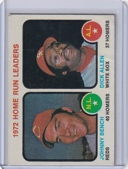 1972 Baseball card featuring Johnny Bench and Dick Allen from Topps Baseball series