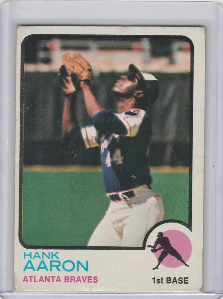 Vintage 1973 Topps Baseball card of Atlanta Braves first baseman catching a ball