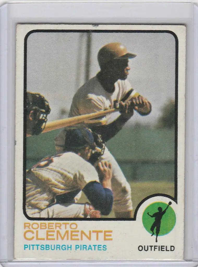 Vintage 1973 Topps Baseball card of Pirates outfielder squaring to bunt in complete set