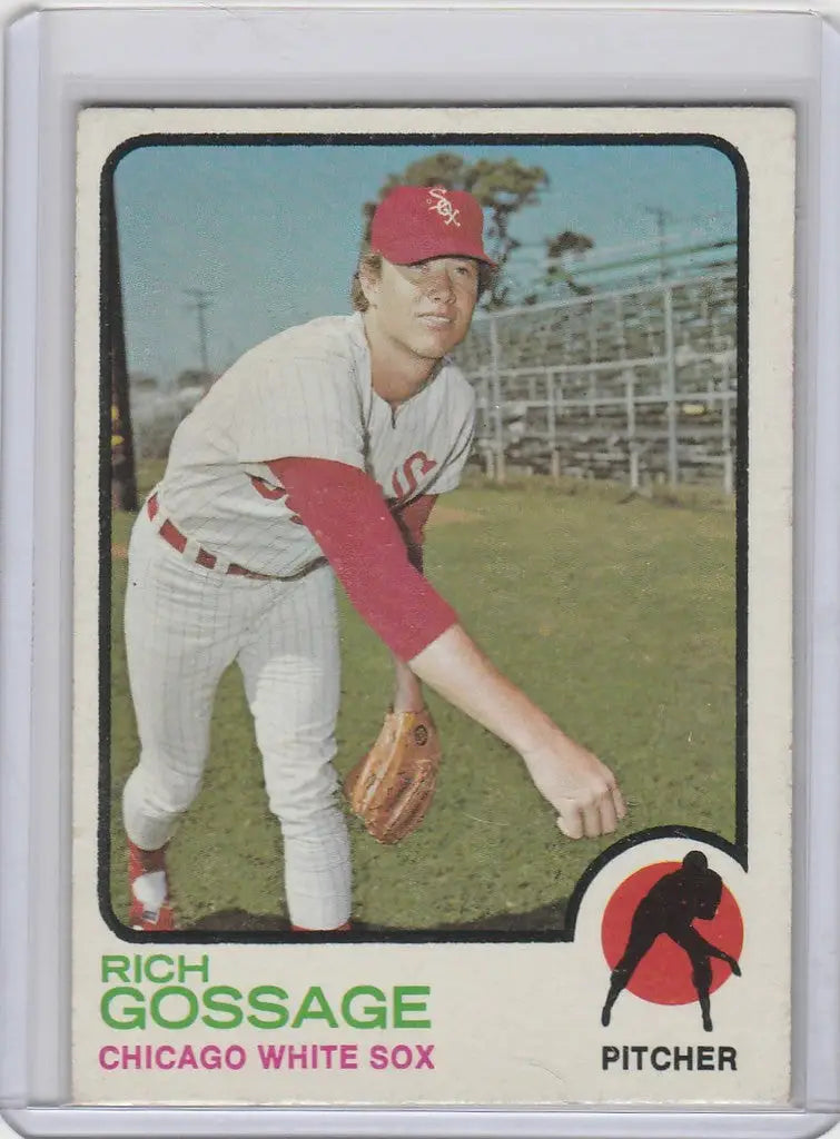 Vintage 1973 Topps Baseball card of a White Sox pitcher in pitching stance