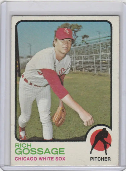 Vintage 1973 Topps Baseball card of a White Sox pitcher in pitching stance