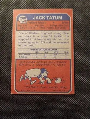 1973 Topps - Jack Tatum #288 (RC). Raiders. EX - Football Card Single