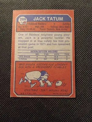 1973 Topps - Jack Tatum #288 (RC). Raiders. EX - Football Card Single