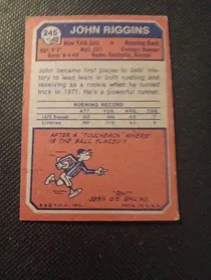 1973 Topps - John Riggins #245. NY Jets. EX - Football Card Single