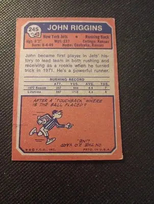 1973 Topps - John Riggins #245. NY Jets. EX - Football Card Single