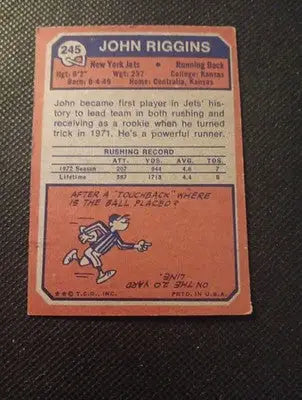 1973 Topps - John Riggins #245. NY Jets. EX - Football Card Single