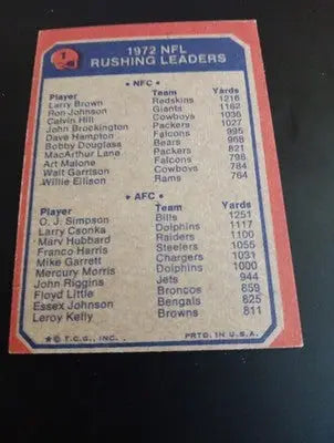 1973 Topps - NFL Rushing Leaders O.J. Simpson Larry Brown #1. EX+ - Football Card Single