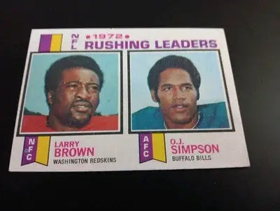 1973 Topps - NFL Rushing Leaders O.J. Simpson Larry Brown #1. EX+ - Football Card Single