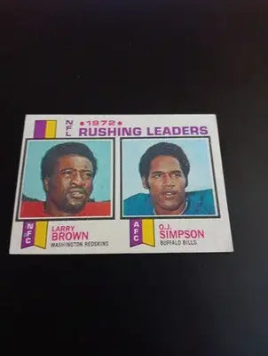 1973 Topps - NFL Rushing Leaders O.J. Simpson Larry Brown #1. EX+ - Football Card Single