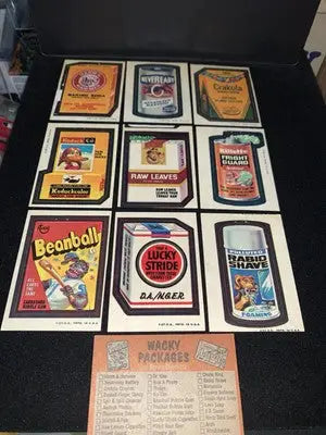 Wacky Packages trading cards with tan backs from 1973 Topps Wacky Packages Series 3