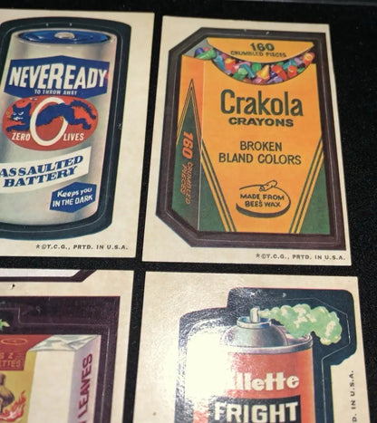 Wacky Packages stickers from 1973 Topps Series 3 with tan backs and checklist