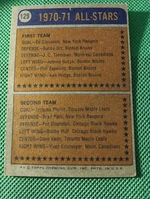 1974-75 Topps - All Star Phil Esposito #129. Boston Bruins. VG+ - EX - Hockey Card Single