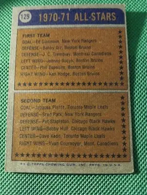 1974-75 Topps - All Star Phil Esposito #129. Boston Bruins. VG+ - EX - Hockey Card Single