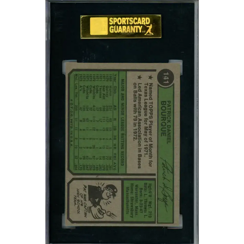 1974 Topps #141 Pat Bourque SGC 8.5 NM/MT+ Oakland Athletics Baseball Card - Baseball Card Single