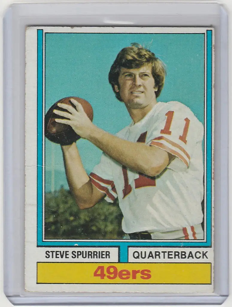 Football trading card of Steve Spurrier San Francisco 49ers in white jersey holding football