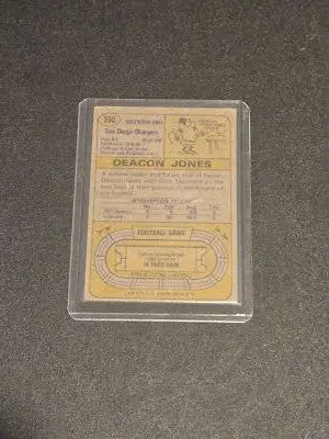 Encased Deacon Jones football card from 1974 Topps #390 San Diego Chargers collectible