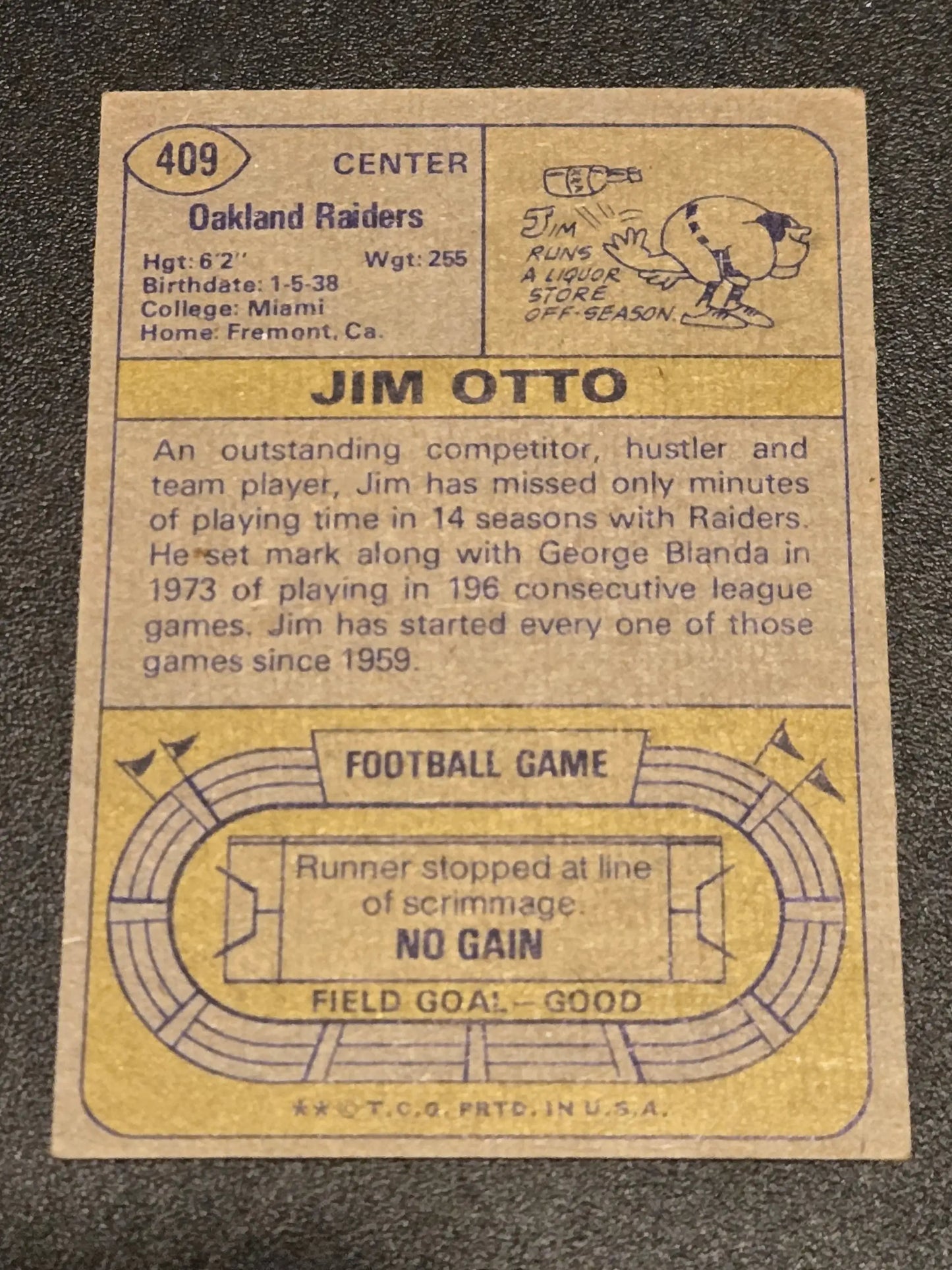 1974 Topps #409 Jim Otto - Trading Cards