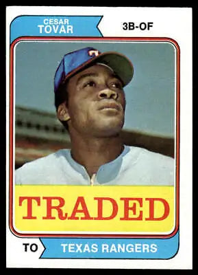 Cesar Tovar baseball card from the 1974 Topps #538T Traded Texas Rangers set