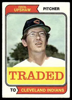 Cecil Upshaw traded baseball card from 1974 Topps featuring Cleveland Indians player