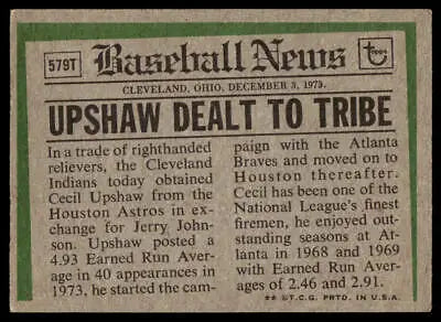 Vintage baseball news clipping depicting Cecil Upshaw traded to Cleveland Indians