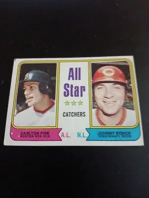 1974 Topps - All Star Catchers Johnny Bench Carlton Fisk #331. EX - EX+ - Baseball Card Single