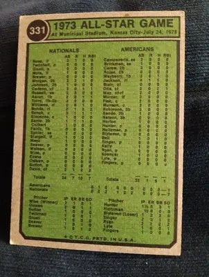 1974 Topps - All Star Catchers Johnny Bench Carlton Fisk #331. VG+ - EX - Baseball Card Single