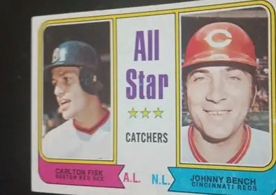 1974 Topps - All Star Catchers Johnny Bench Carlton Fisk #331. VG+ - EX - Baseball Card Single