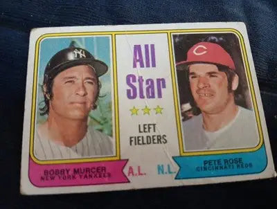 1974 Topps - All Star Left Fielders Pete Rose B. Murcer #336. Creased. GD+ - VG - Baseball Card Single