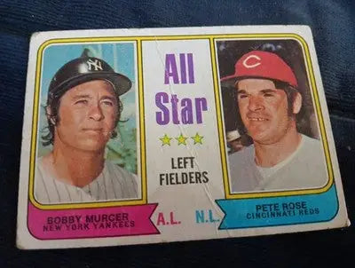 1974 Topps - All Star Left Fielders Pete Rose B. Murcer #336. Creased. GD+ - VG - Baseball Card Single