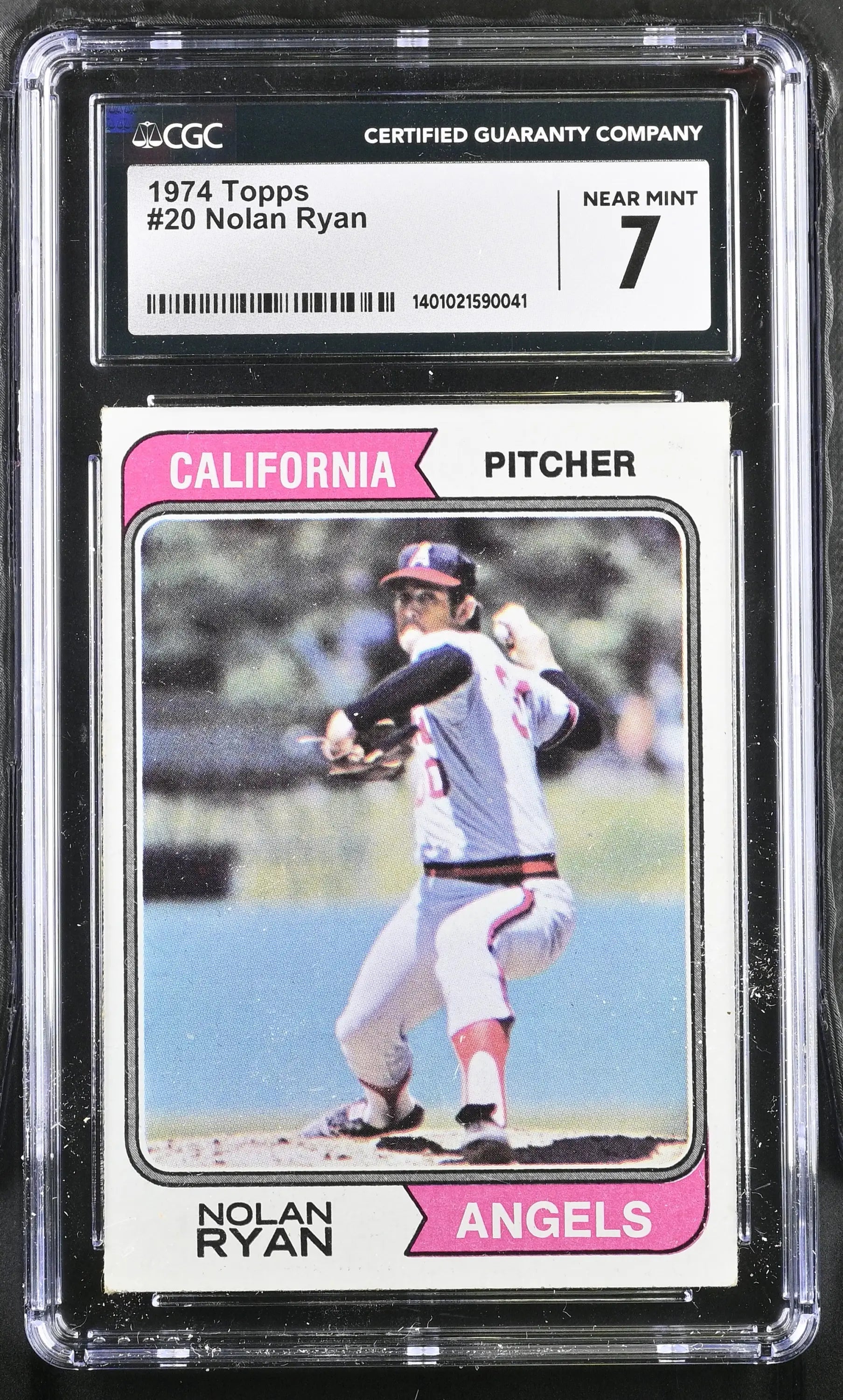 Graded 1974 Topps Baseball card of Young Nolan Ryan pitching for California Angels
