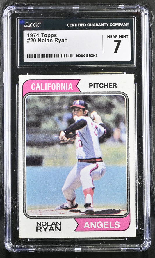 Graded 1974 Topps Baseball card of Young Nolan Ryan pitching for California Angels