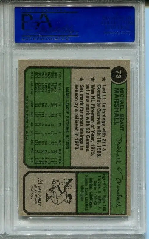 1974 Topps Baseball #73 Mike Marshall Montreal Expos PSA 8 NM-MT Expos Dodgers - Baseball Card Single