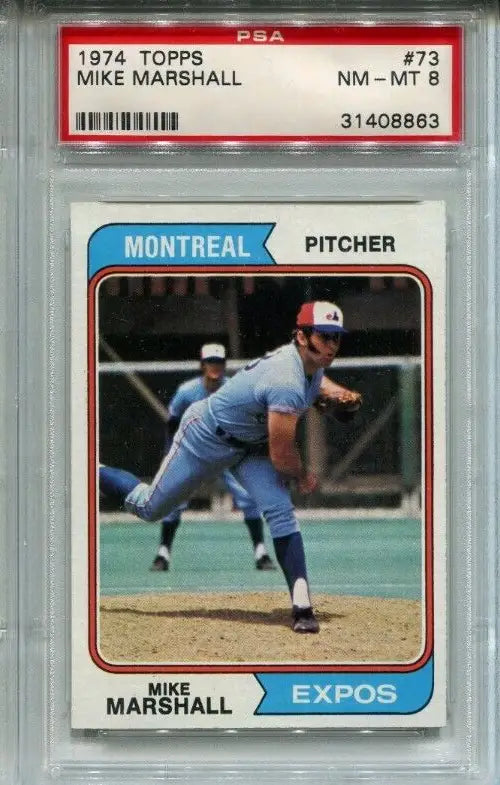 1974 Topps Baseball #73 Mike Marshall Montreal Expos PSA 8 NM-MT Expos Dodgers - Baseball Card Single