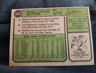 1974 Topps - Don Sutton #220. Dodgers. EX - Baseball Card Single