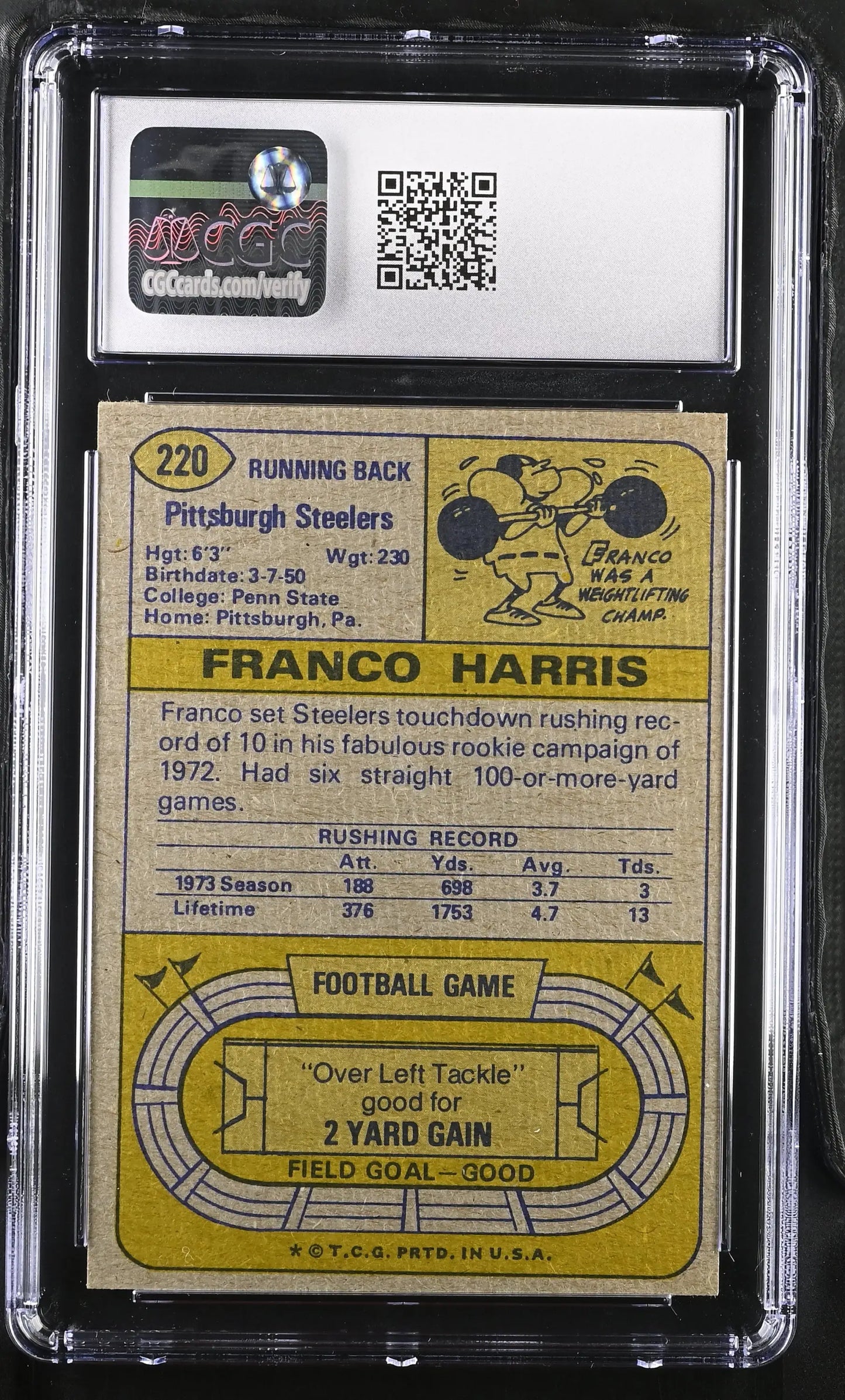 1974 Topps Football 220 Franco Harris Pittsburgh Steelers graded CGC 7 Near Mint - Sports Cards - Football Single