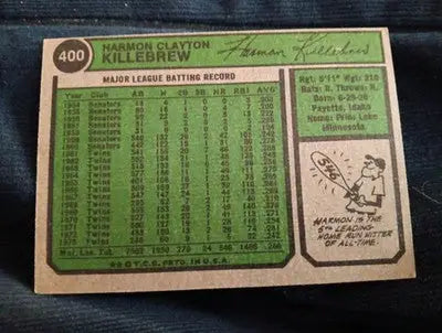 1974 Topps - Harmon Killebrew #400. Twins. EX - Baseball Card Single
