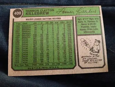 1974 Topps - Harmon Killebrew #400. Twins. EX - Baseball Card Single