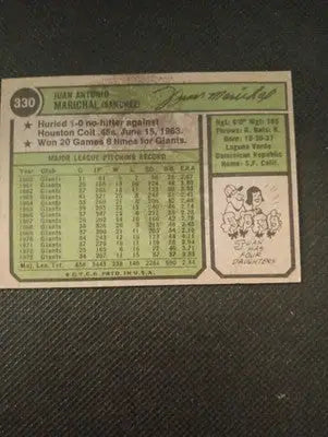 1974 Topps - Juan Marichal #330. Giants. VG+ - EX - Baseball Card Single