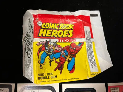 Vintage Topps Marvel Comic Book Stickers Pack featuring iconic heroes and Captain America