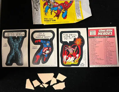 Vintage Topps Marvel Comic Book Stickers Pack Wrapper with Captain America and gum