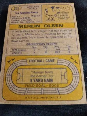 1974 Topps - Merlin Olsen #205. LA Rams. EX+ - Football Card Single