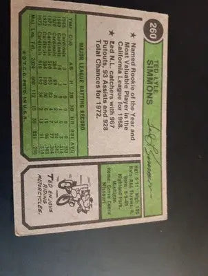 1974 Topps - Ted Simmons #260. SL Cardinals. EX+ - Baseball Card Single